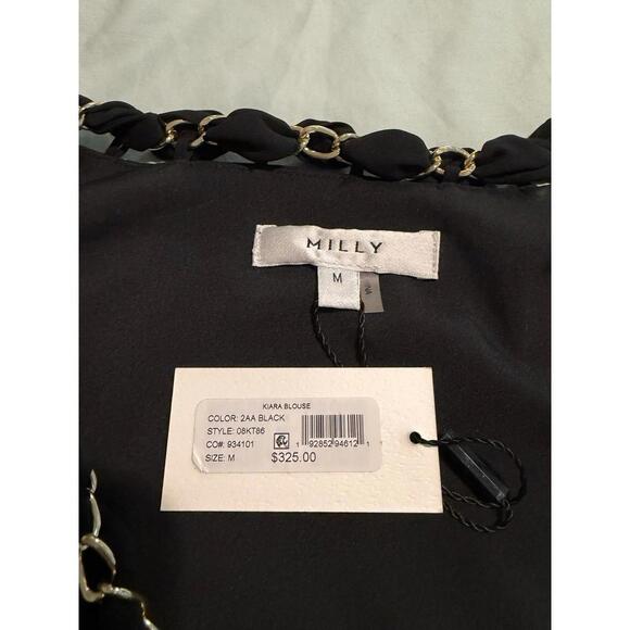 Milly Women’s Kiara Black Blouse Flowy Sleeves Long Sleeve Sz M MSRP$325 (A35) - Picture 3 of 4